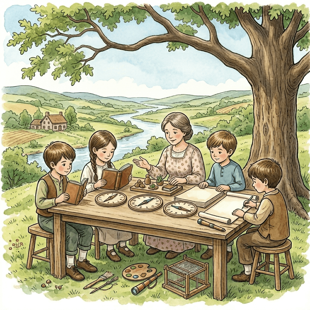 A family reading together outdoors